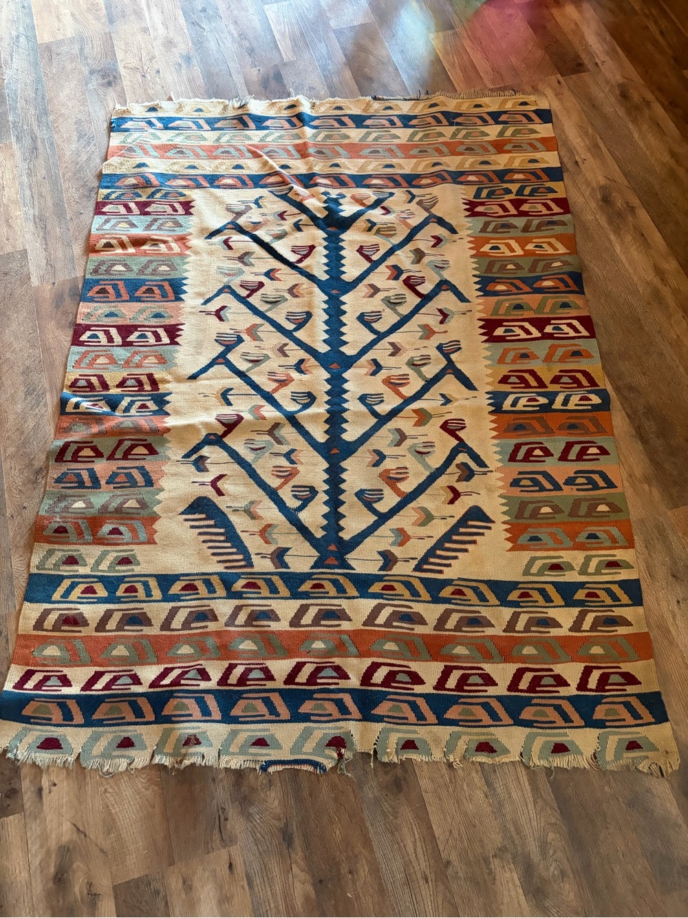 Hand Woven Antique Turkish Kilim Wool Rug Estate Find 46x60